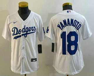 Youth Los Angeles Dodgers #18 Yoshinobu Yamamoto White Stitched Cool Base Nike Jersey->->MLB Jersey